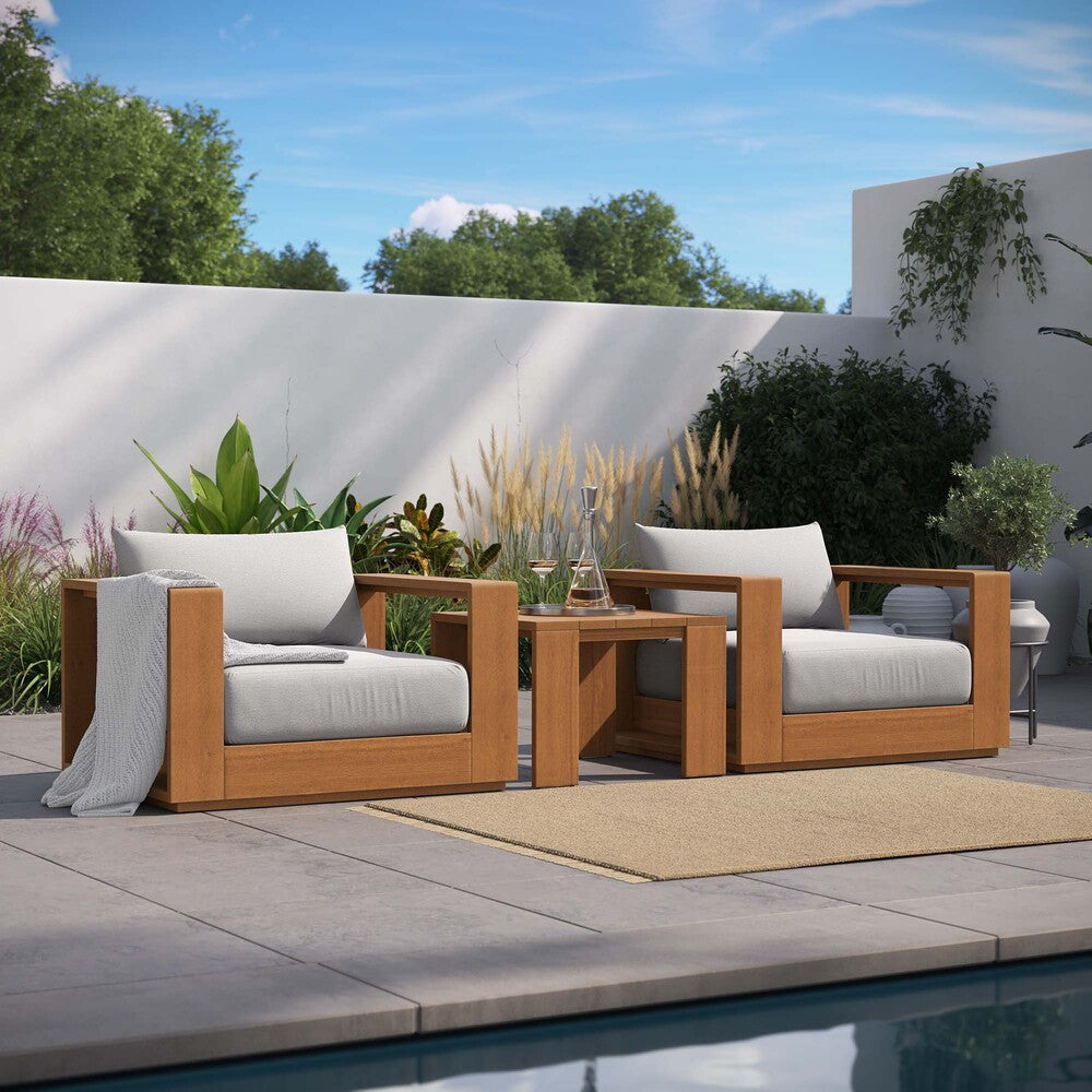 Modway EEI-6798-NAT-LGR Tahoe 3-Piece Outdoor Patio Acacia Wood Furniture Set - Natural Light Gray