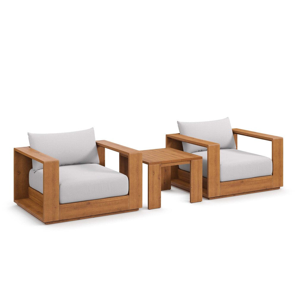 Modway EEI-6798-NAT-LGR Tahoe 3-Piece Outdoor Patio Acacia Wood Furniture Set - Natural Light Gray