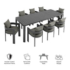 Modway Tahoe 9-Piece Outdoor Patio Aluminum Dining Set With Extendable Table by Modway-EEI-7295