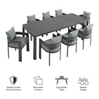 Modway Tahoe 9-Piece Outdoor Patio Aluminum Dining Set With Extendable Table by Modway-EEI-7295