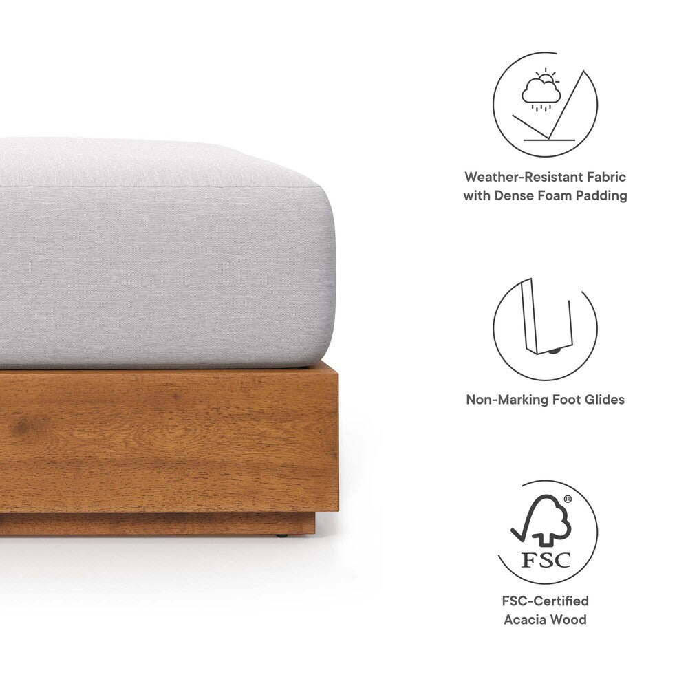 Modway EEI-6785-NAT-LGR Tahoe Outdoor Patio Acacia Wood Ottoman - Natural Light Gray