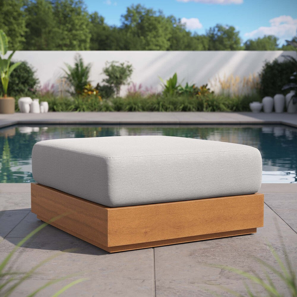 Modway EEI-6785-NAT-LGR Tahoe Outdoor Patio Acacia Wood Ottoman - Natural Light Gray