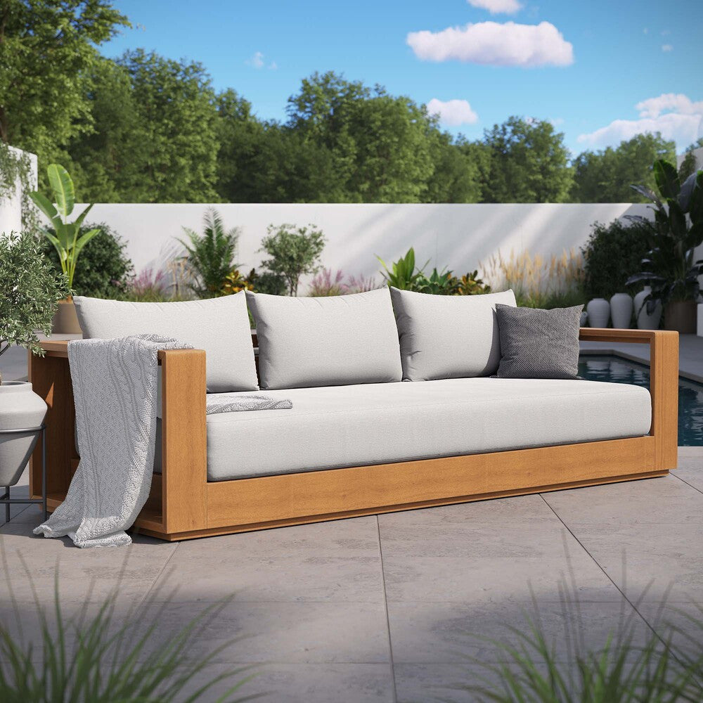 Modway EEI-6784-NAT-LGR Tahoe Outdoor Patio Acacia Wood Sofa - Natural Light Gray