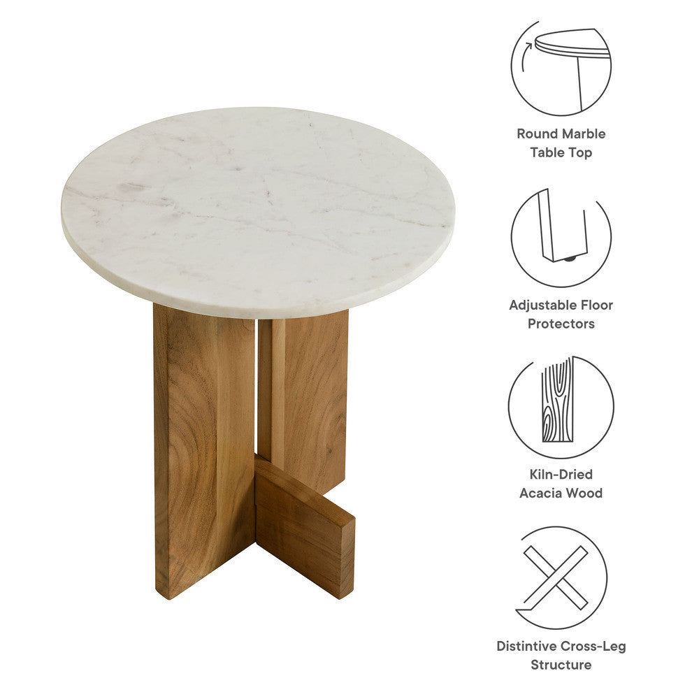 Modway Tarin Acacia Wood and Marble Side Table by Modway-EEI-7141-NAT