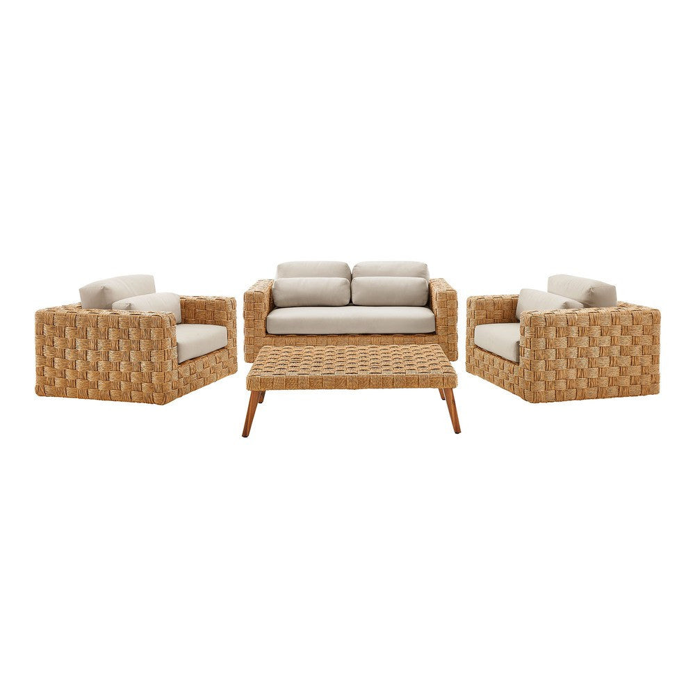 EEI-7135-NAT-LGR Thames 4-Piece Outdoor Patio Wicker Outdoor Patio Rattan Furniture Set by Modway