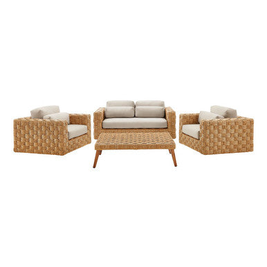 Modway EEI-7135-NAT-LGR Thames 4-Piece Outdoor Patio Wicker Outdoor Patio Rattan Furniture Set Natural Light Gray