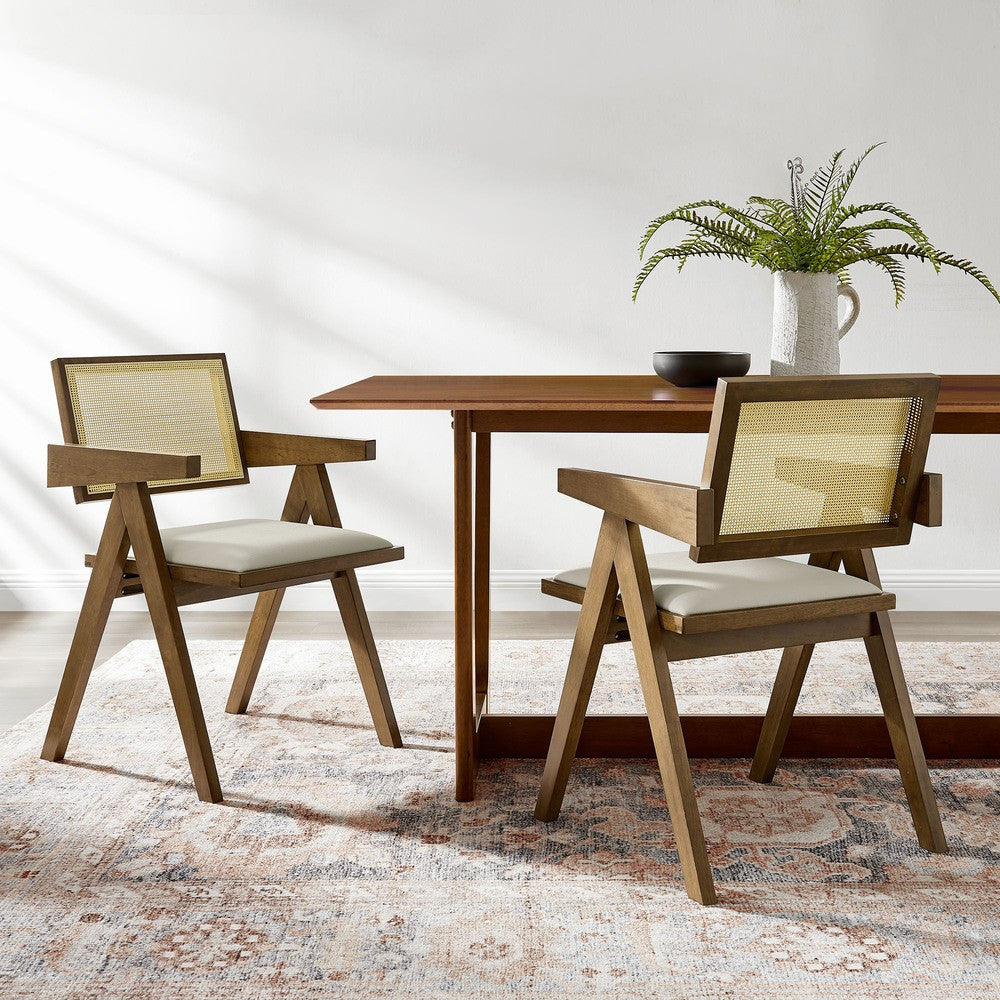 EEI-6919 Thera Vegan Leather Cane Dining Armchairs Set of 2 by Modway