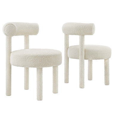 Modway EEI-6705-IVO Toulouse Boucle Fabric Dining Chair Set of 2 Ivory