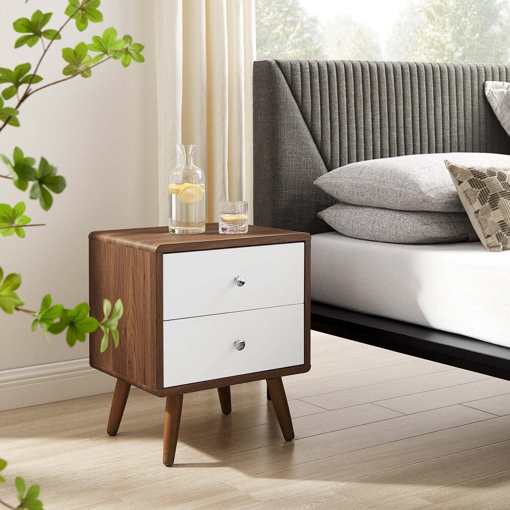 MOD-7017-WAL-WHI Transmit 2-Drawer Nightstand by Modway