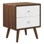 Modway MOD-7017-WAL-WHI Transmit 2-Drawer Nightstand Walnut White
