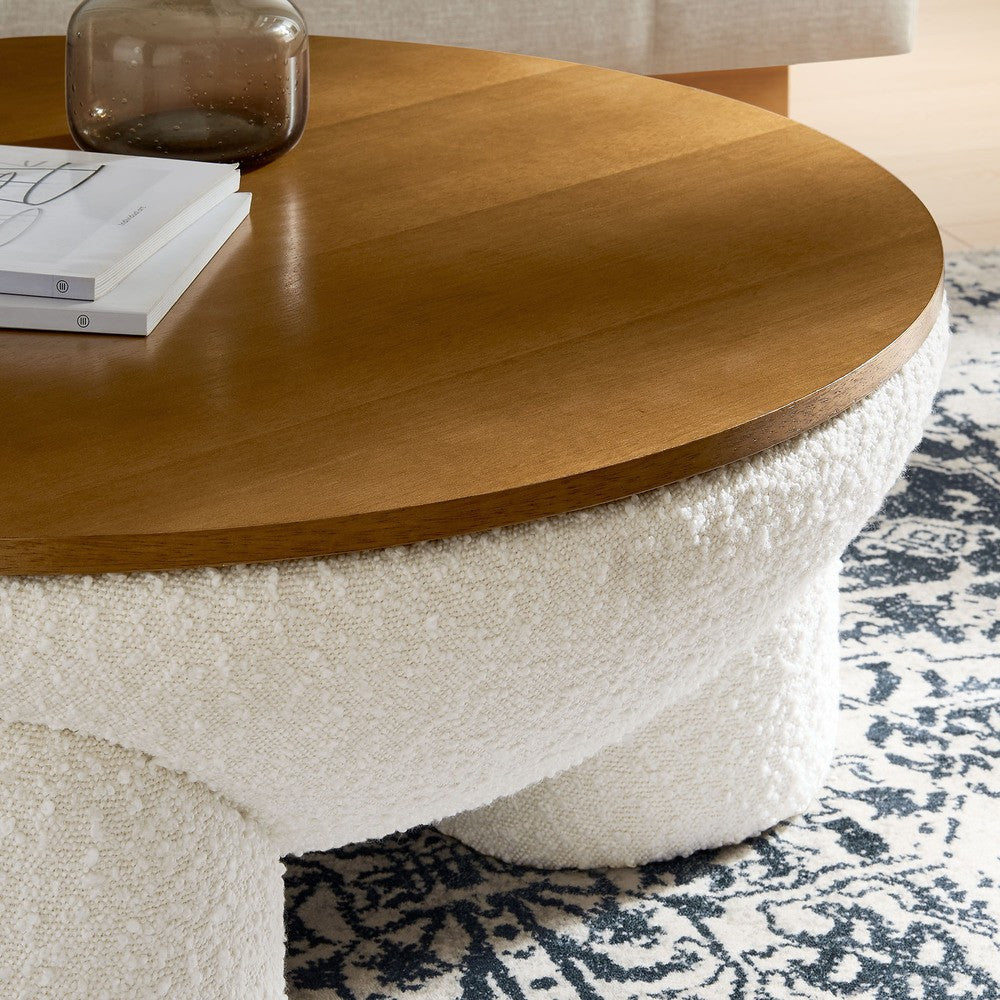 EEI-6964-NAT-IVO Tridome Round Boucle Upholstered Storage Coffee Table by Modway