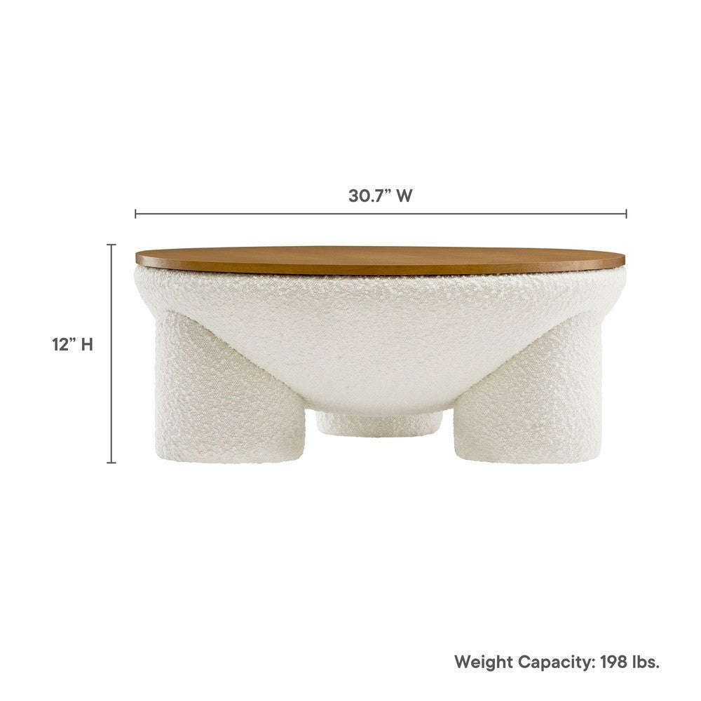 EEI-6964-NAT-IVO Tridome Round Boucle Upholstered Storage Coffee Table by Modway