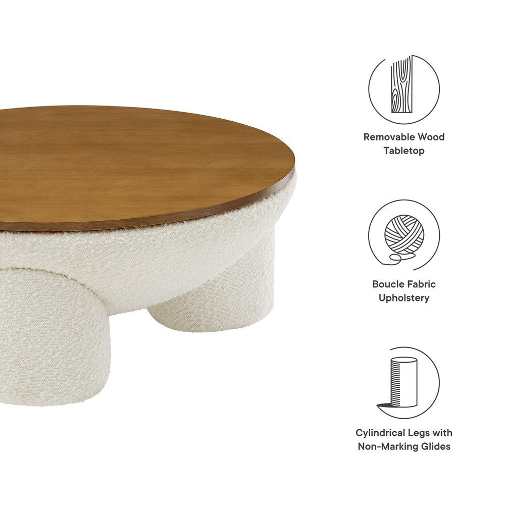 EEI-6964-NAT-IVO Tridome Round Boucle Upholstered Storage Coffee Table by Modway