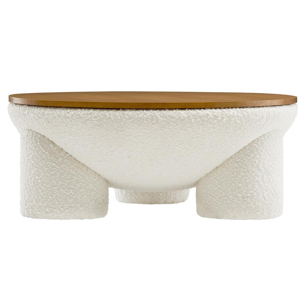 EEI-6964-NAT-IVO Tridome Round Boucle Upholstered Storage Coffee Table by Modway