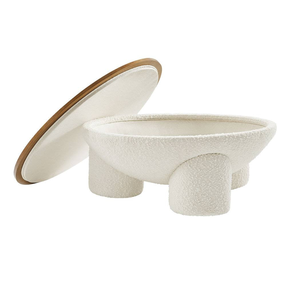 EEI-6964-NAT-IVO Tridome Round Boucle Upholstered Storage Coffee Table by Modway