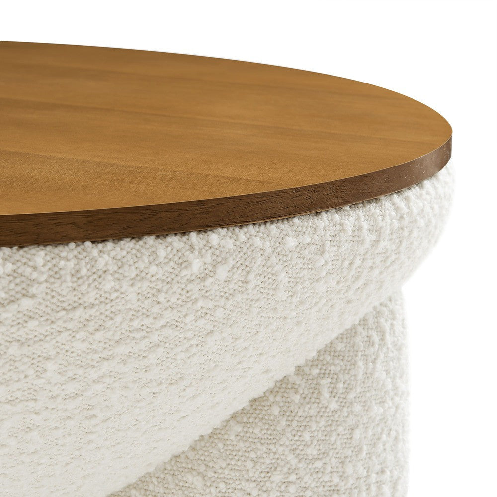 EEI-6964-NAT-IVO Tridome Round Boucle Upholstered Storage Coffee Table by Modway