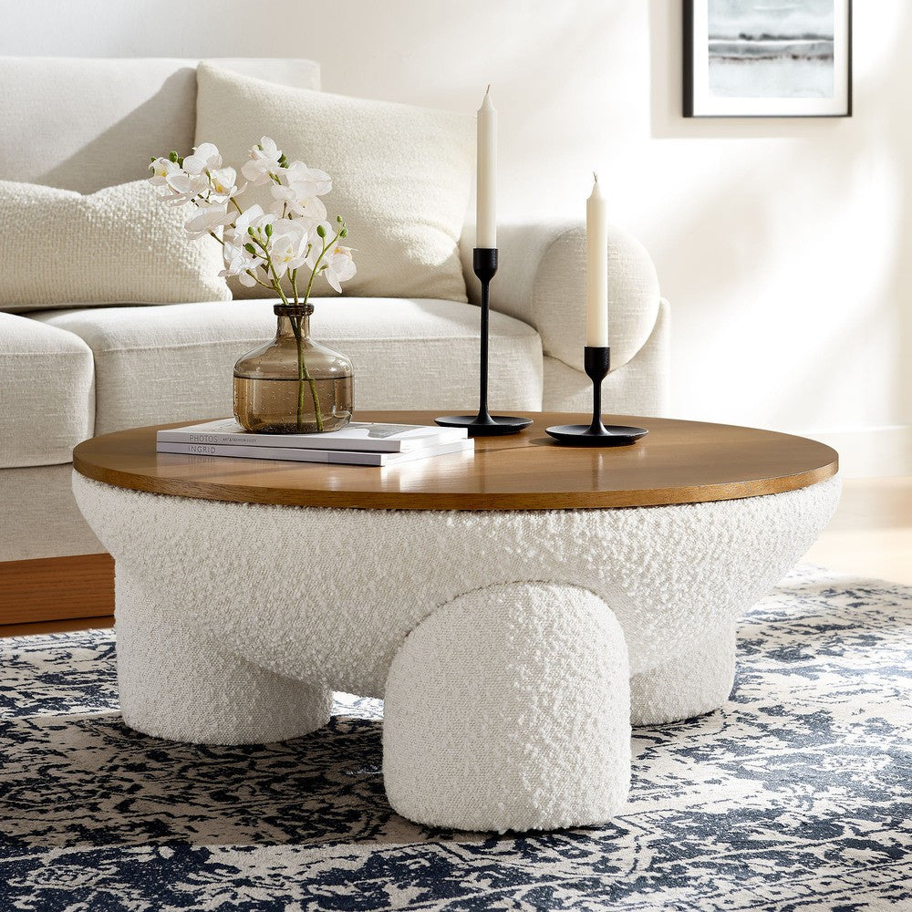 EEI-6964-NAT-IVO Tridome Round Boucle Upholstered Storage Coffee Table by Modway