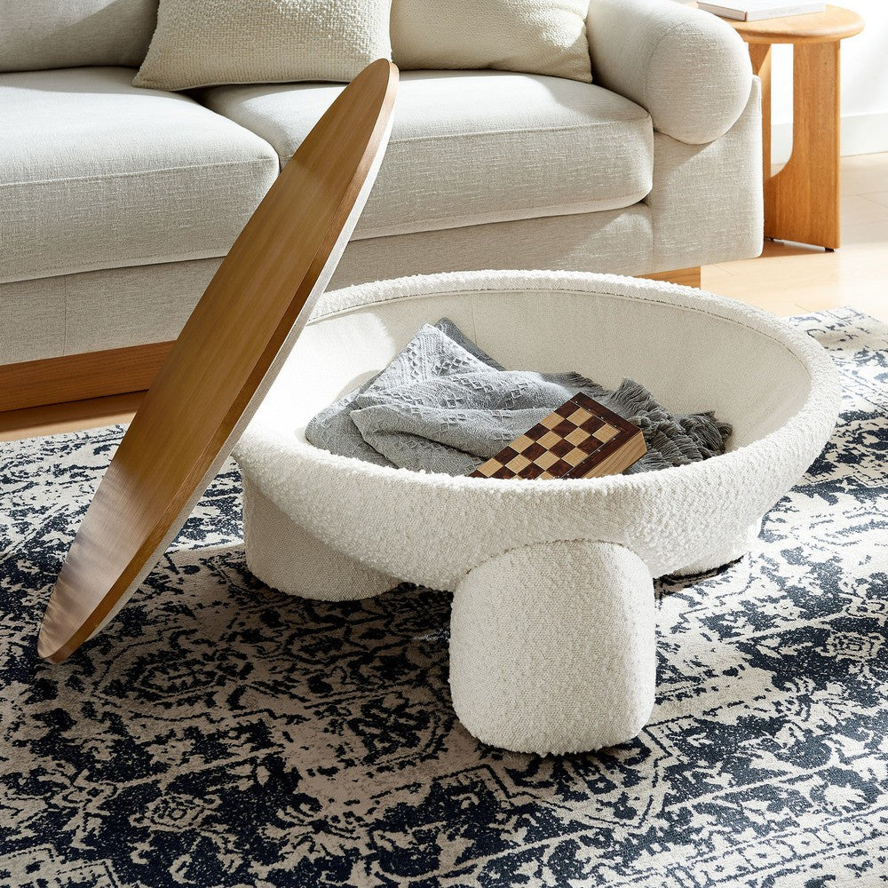 EEI-6964-NAT-IVO Tridome Round Boucle Upholstered Storage Coffee Table by Modway