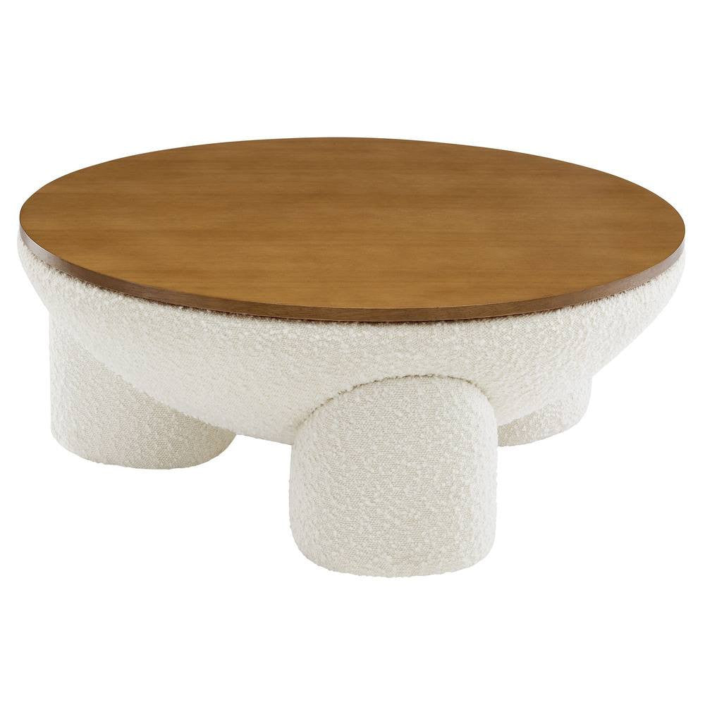 EEI-6964-NAT-IVO Tridome Round Boucle Upholstered Storage Coffee Table by Modway