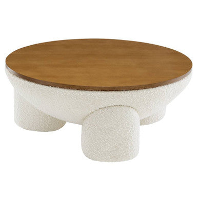 Modway EEI-6964-NAT-IVO Tridome Round Boucle Upholstered Storage Coffee Table Natural Ivory