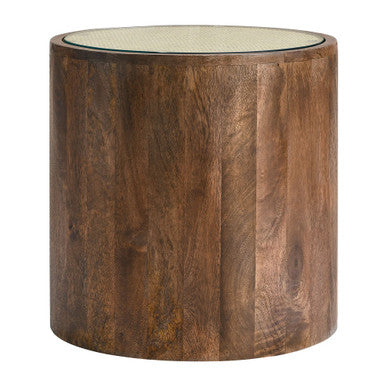 Modway EEI-7085-WAL Truett Round Wood Rattan Side Table Walnut