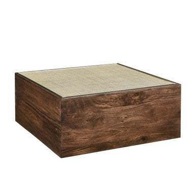 Modway EEI-7086-WAL Truett Square Wood Rattan Coffee Table Walnut