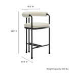 Modway Turin Curved Back Boucle and Metal Counter Stool by Modway-EEI-7226-BLK-PRL