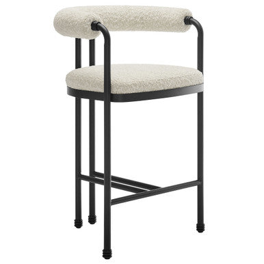 Modway EEI-7226-BLK-PRL Turin Curved Back Boucle and Metal Counter Stool Black Pearl