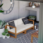 EEI-4256-NAT-WHI-SET Upland 2-Piece Outdoor Patio Teak Wood Sectional Sofa Loveseat by Modway