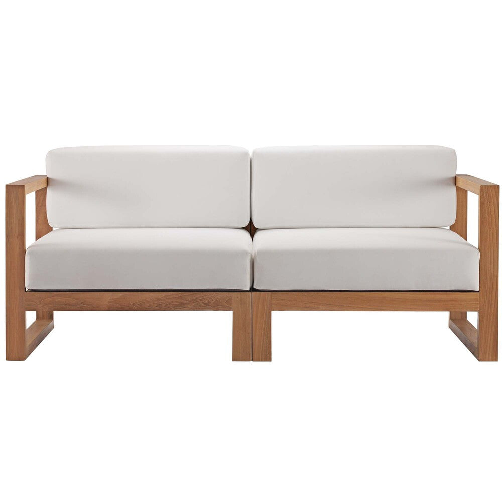 EEI-4256-NAT-WHI-SET Upland 2-Piece Outdoor Patio Teak Wood Sectional Sofa Loveseat by Modway