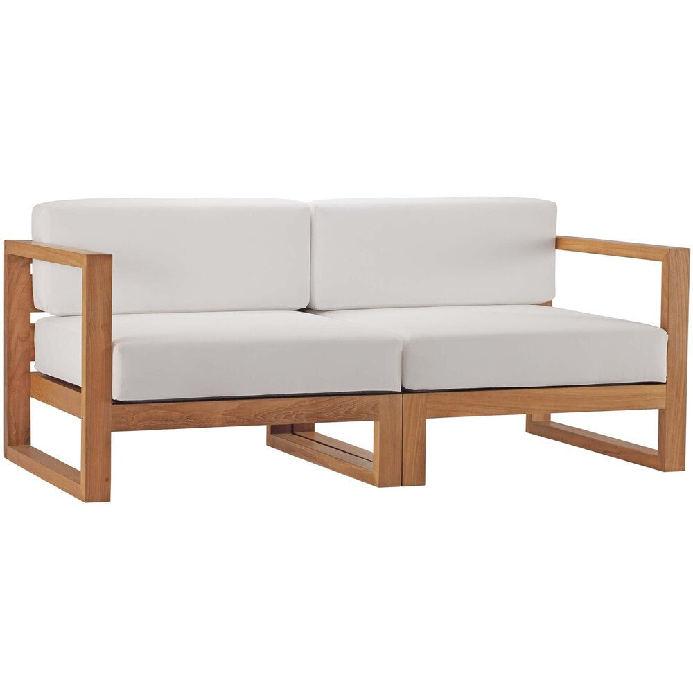 EEI-4256-NAT-WHI-SET Upland 2-Piece Outdoor Patio Teak Wood Sectional Sofa Loveseat by Modway