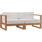 Modway EEI-4256-NAT-WHI-SET Upland 2-Piece Outdoor Patio Teak Wood Sectional Sofa Loveseat Natural White