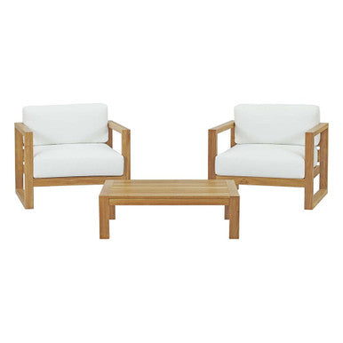 Modway EEI-3114-NAT-WHI-SET Upland 3 Piece Outdoor Patio Teak Set Natural White