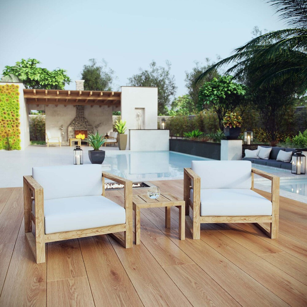 EEI-3119-NAT-WHI-SET Upland 3 Piece Outdoor Patio Teak Set by Modway