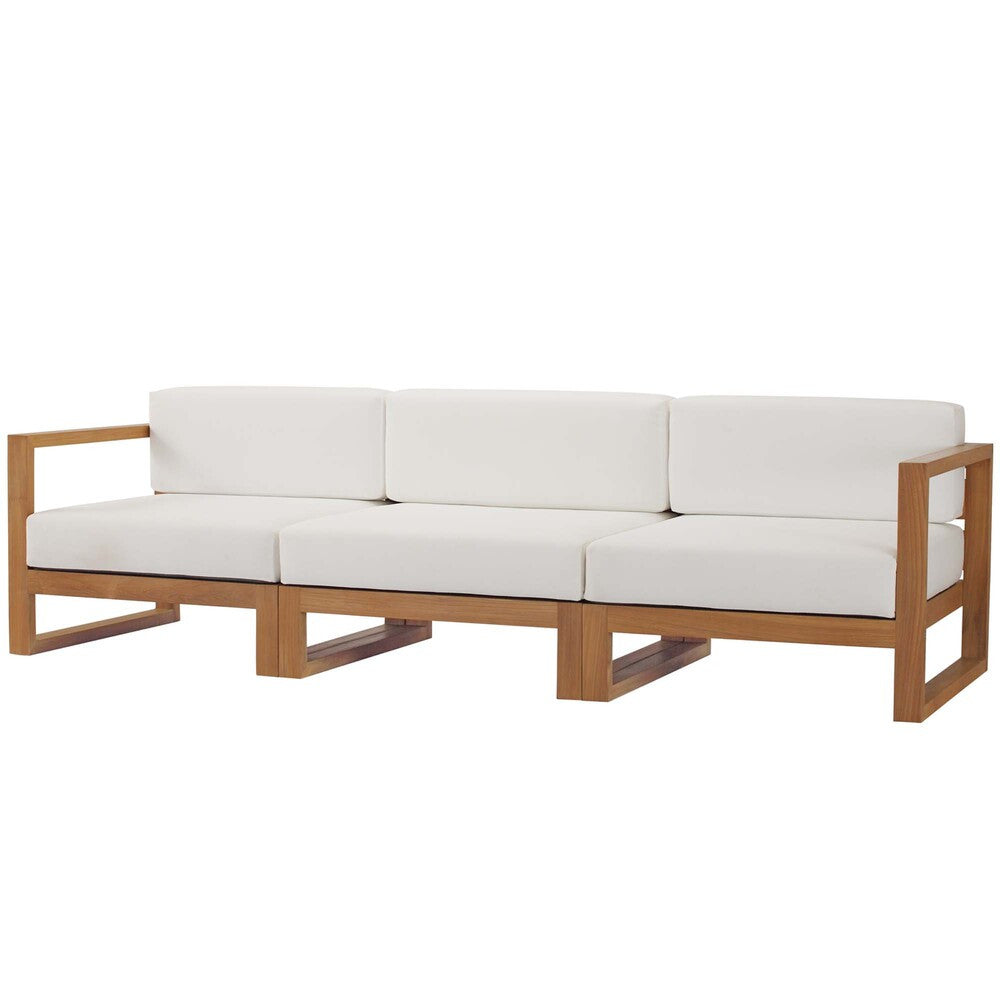 EEI-4254-NAT-WHI-SET Upland 3-Piece Outdoor Patio Teak Wood Sectional Sofa Set by Modway