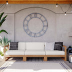 EEI-4254-NAT-WHI-SET Upland 3-Piece Outdoor Patio Teak Wood Sectional Sofa Set by Modway