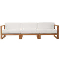 Modway EEI-4254-NAT-WHI-SET Upland 3-Piece Outdoor Patio Teak Wood Sectional Sofa Set Natural White