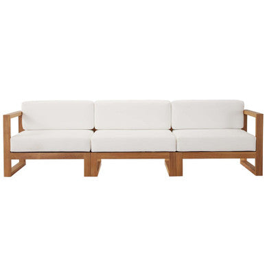 Modway EEI-4254-NAT-WHI-SET Upland 3-Piece Outdoor Patio Teak Wood Sectional Sofa Set Natural White