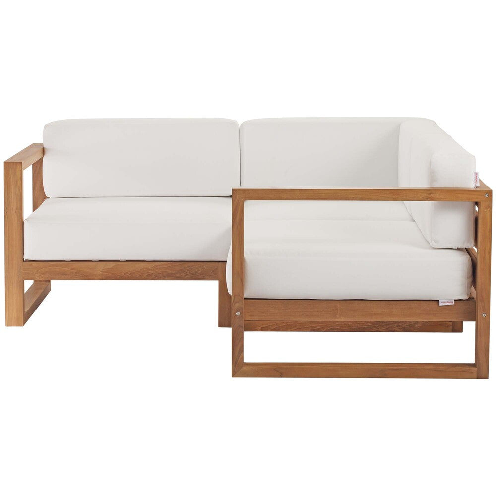 EEI-4255-NAT-WHI-SET Upland 3-Piece Outdoor Patio Teak Wood Sectional Sofa Set by Modway