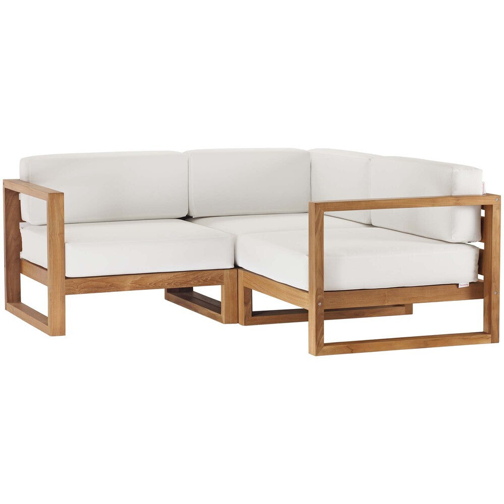 EEI-4255-NAT-WHI-SET Upland 3-Piece Outdoor Patio Teak Wood Sectional Sofa Set by Modway