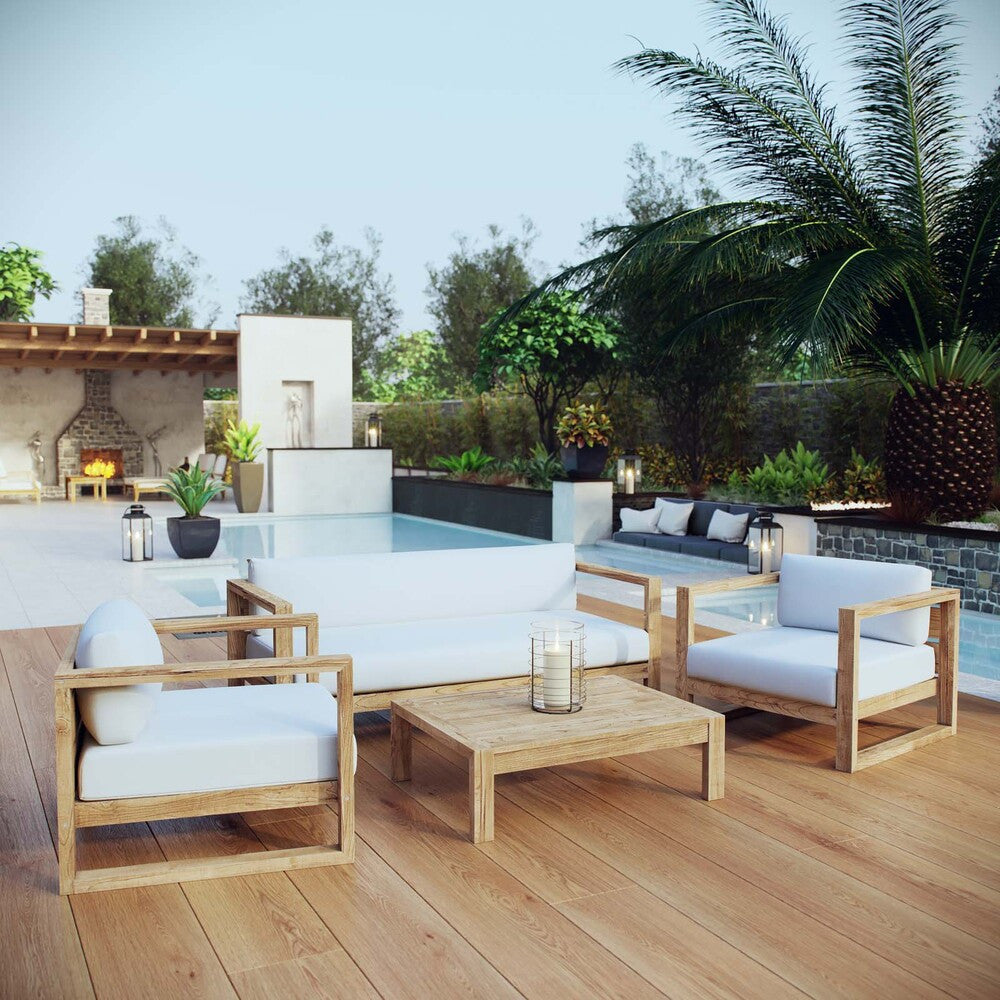 EEI-3116-NAT-WHI-SET Upland 4 Piece Outdoor Patio Teak Set by Modway