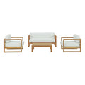 Modway EEI-3116-NAT-WHI-SET Upland 4 Piece Outdoor Patio Teak Set Natural White