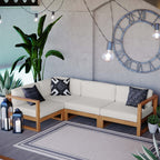 EEI-4253-NAT-WHI-SET Upland 4-Piece Outdoor Patio Teak Wood Sectional Sofa Set by Modway