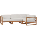 EEI-4253-NAT-WHI-SET Upland 4-Piece Outdoor Patio Teak Wood Sectional Sofa Set by Modway