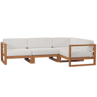 Modway EEI-4253-NAT-WHI-SET Upland 4-Piece Outdoor Patio Teak Wood Sectional Sofa Set Natural White