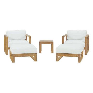 Modway EEI-3115-NAT-WHI-SET Upland 5 Piece Outdoor Patio Teak Set Natural White