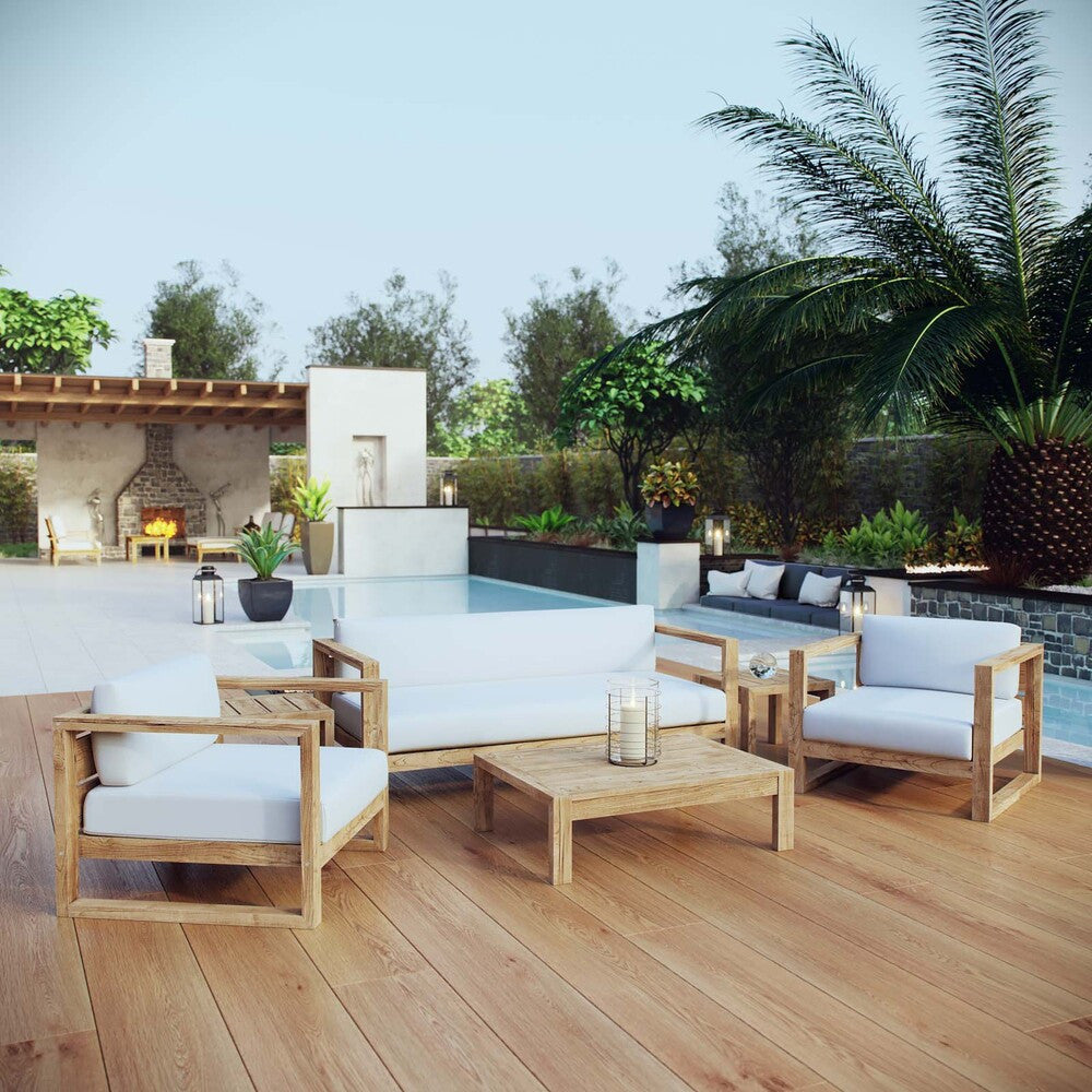 EEI-3118-NAT-WHI-SET Upland 6 Piece Outdoor Patio Teak Set by Modway