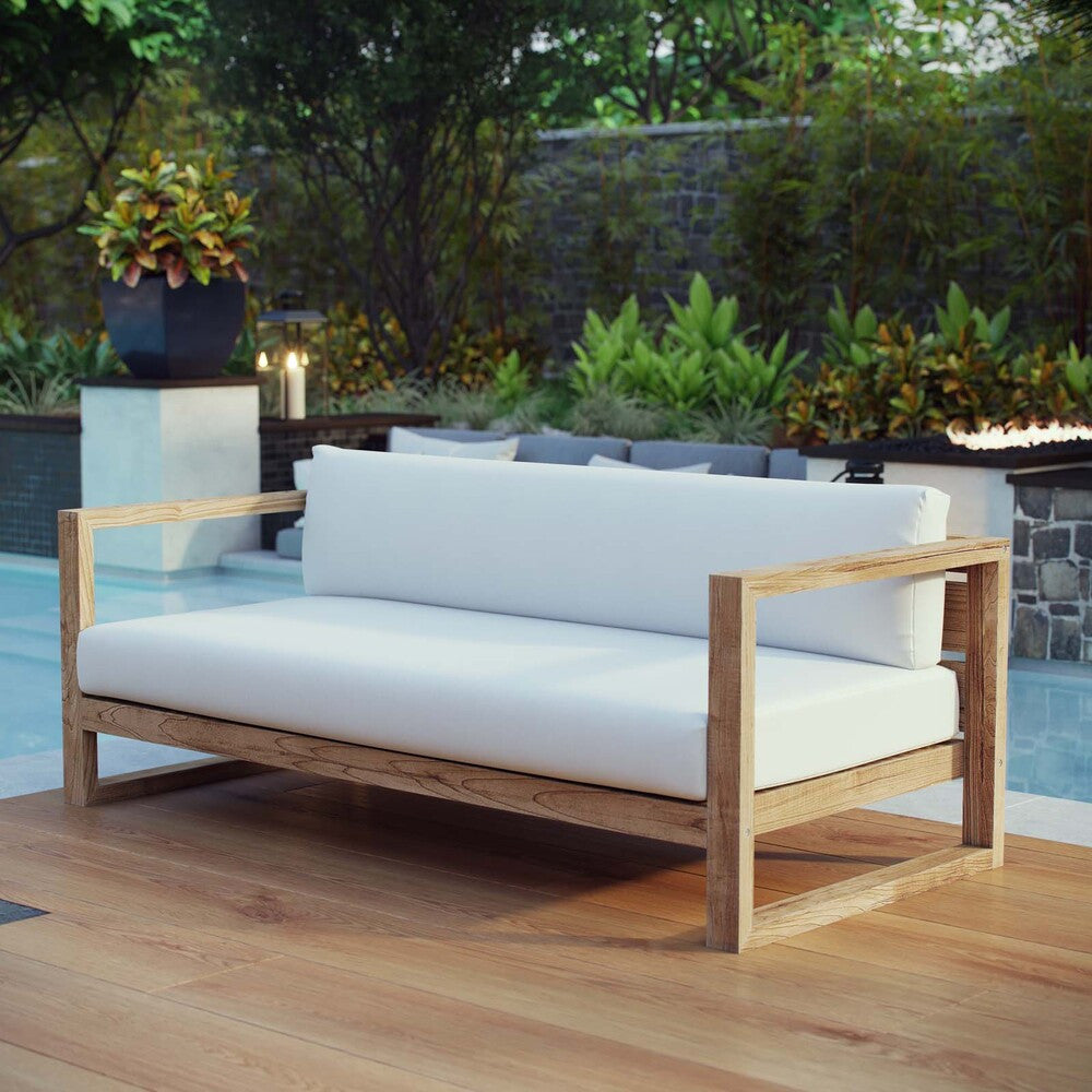 EEI-2707-NAT-WHI Upland Outdoor Patio Teak Sofa by Modway
