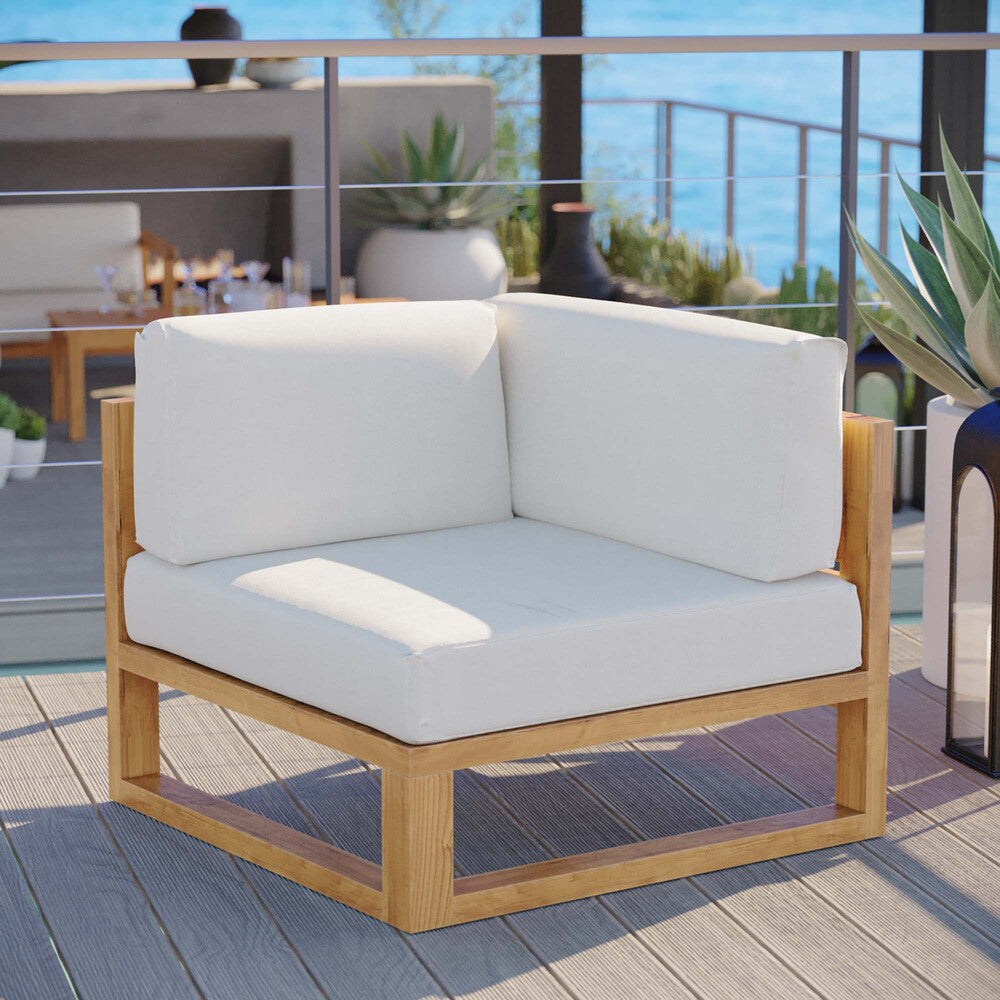 EEI-4126-NAT-WHI Upland Outdoor Patio Teak Wood Corner Chair by Modway