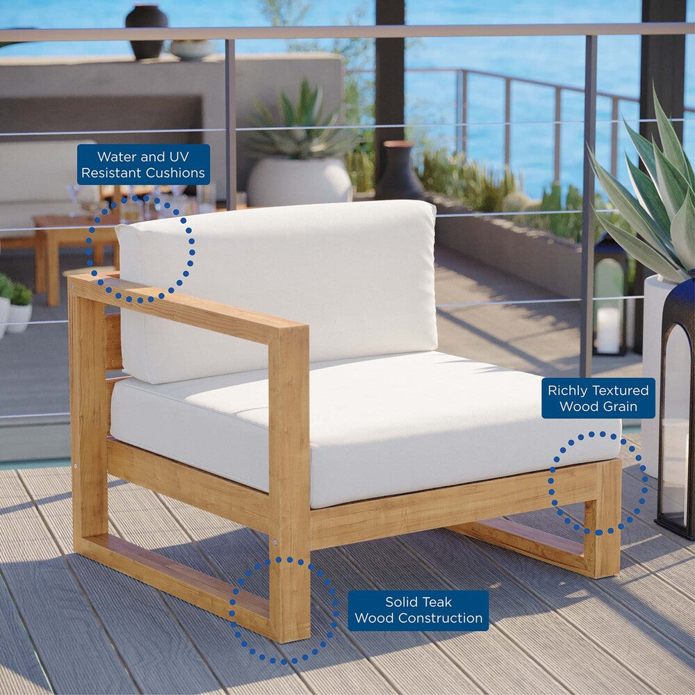 EEI-4124-NAT-WHI Upland Outdoor Patio Teak Wood Left-Arm Chair by Modway